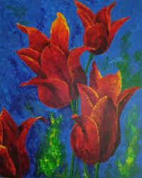 Rote Tulpe, Acryl auf Leinwand
